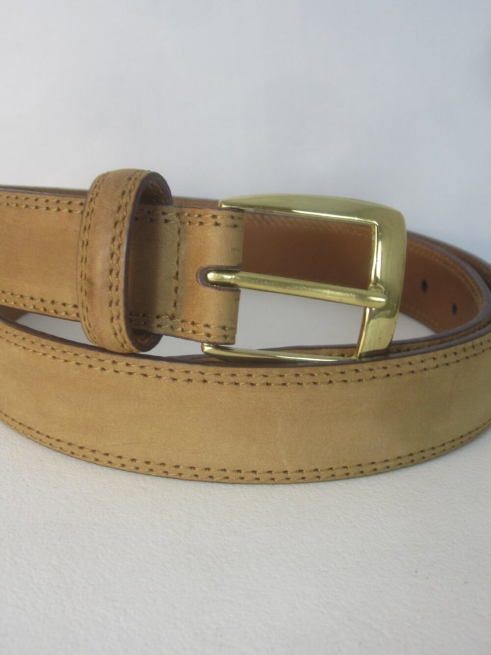 NEW Cole Haan Men 36 Beige Tan Leather Belt Leather Brass Buckle USA 34 - 38